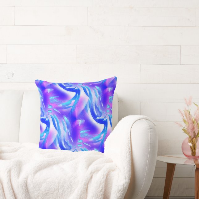 Blue cutouts with digital grooves on pink texture  cushion (Couch)