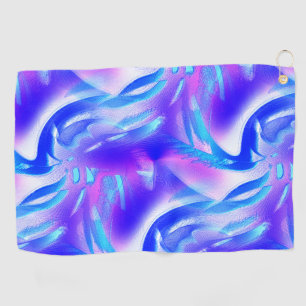 Blue cutouts with digital grooves on pink texture golf towel