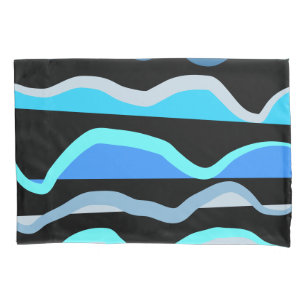 Blue cyan black waves nautical beach house lake  pillowcase