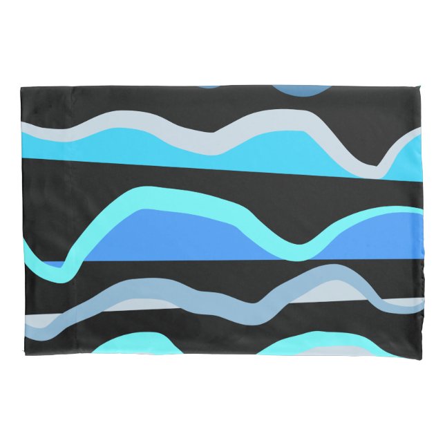 Blue cyan black waves nautical beach house lake  pillowcase (Front)