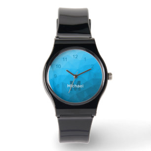 Blue cyan geometric mesh pattern Monogram Watch