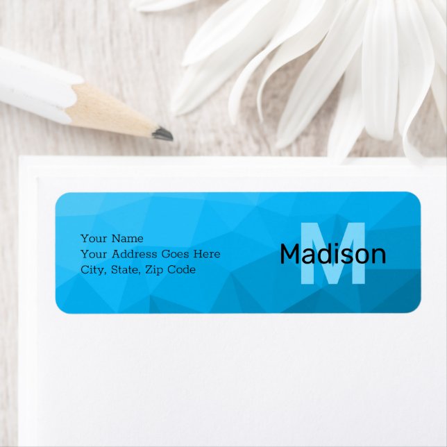 Blue cyan gradient geometric mesh pattern Monogram (Insitu)