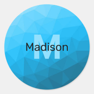 Blue cyan gradient geometric mesh pattern Monogram Classic Round Sticker