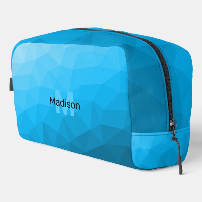 Blue cyan gradient geometric mesh pattern Monogram Dopp Kit (Right Corner)
