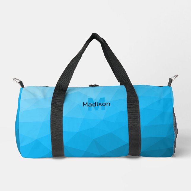 Blue cyan gradient geometric mesh pattern Monogram Duffle Bag (Front)