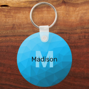 Blue cyan gradient geometric mesh pattern Monogram Key Ring