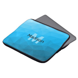 Blue cyan gradient geometric mesh pattern Monogram Laptop Sleeve