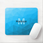 Blue cyan gradient geometric mesh pattern Monogram Mouse Mat<br><div class="desc">Monogram Personalise with your custom initial and name. 
Triangle geometric mesh with light dark blue ombre gradient. 
pattern,  ombre,  mesh,  triangles,  geometry,  geometric,  gradient,  cool,  triangle,  bright,  blue,  cyan</div>