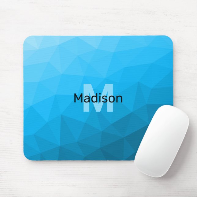 Blue cyan gradient geometric mesh pattern Monogram Mouse Mat (With Mouse)