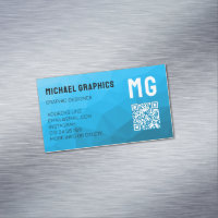 Blue cyan gradient geometric mesh pattern QR code