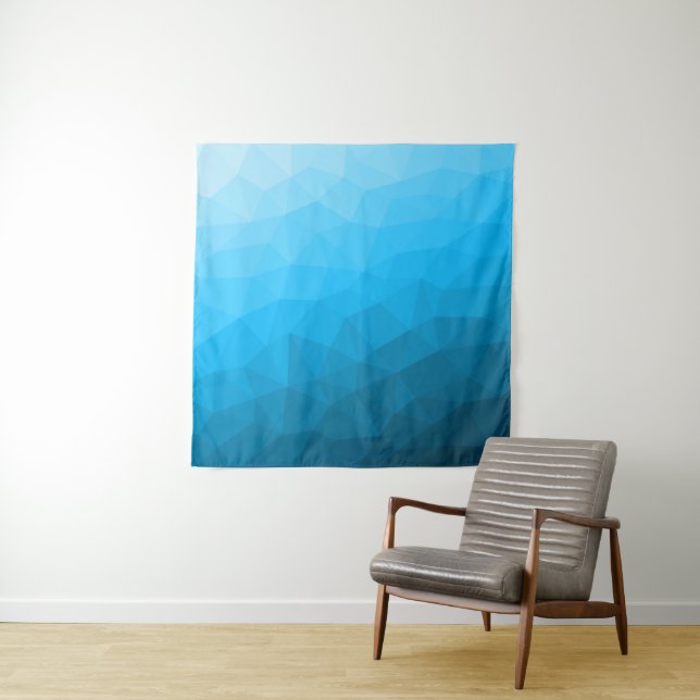 Blue cyan gradient geometric mesh pattern tapestry (In Situ)