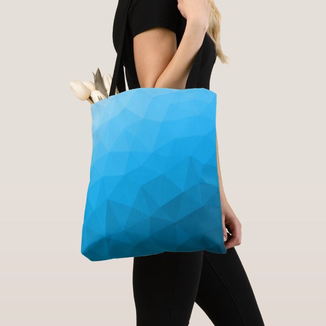 Blue cyan gradient geometric mesh pattern Triangle Tote Bag (Close Up)