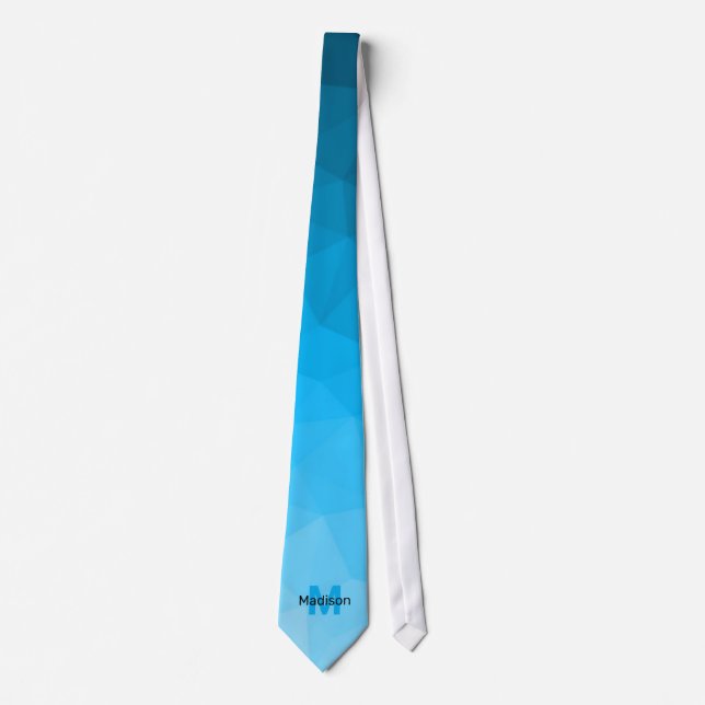 Blue cyan gradient geometry mesh pattern Monogram Tie (Front)