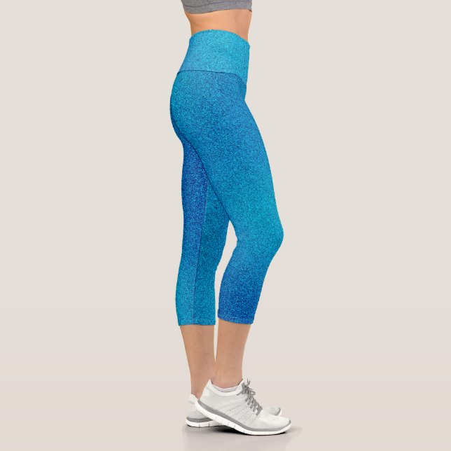 Blue-Cyan Gradient Glitters Capri Leggings (Right)