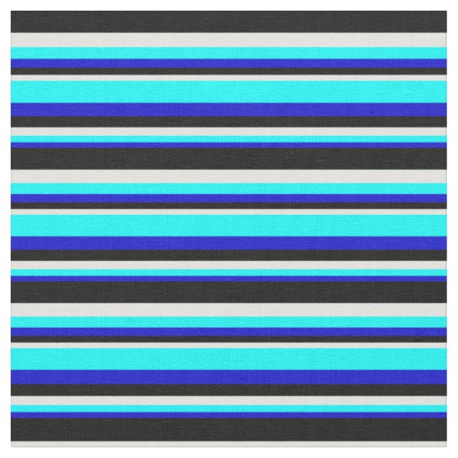 Blue, Cyan, Light Cyan & Black Coloured Lines Fabric (Close Up)