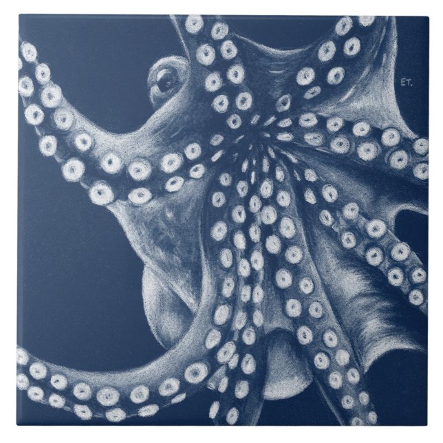 Blue Cyan Octopus Art Tile (Front)