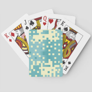 Blue & Cyan Pixel Pattern Playing Cards
