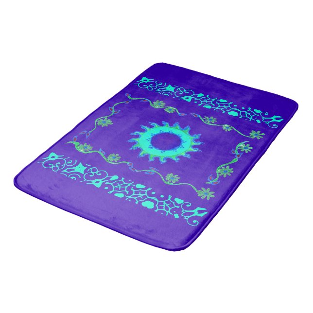 Blue Cyan Royal Blue Iridescent Colour Art Print Bath Mat (Angled)