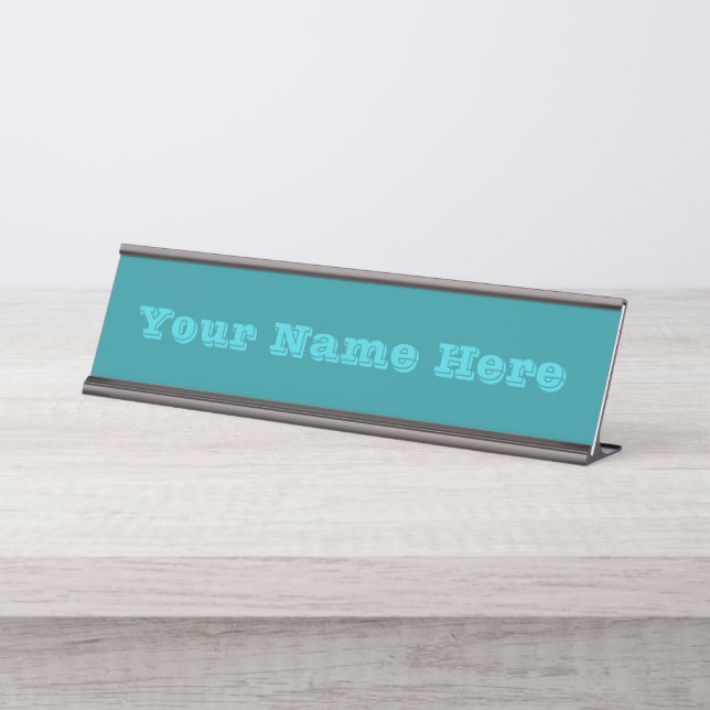 Blue Cyan Teal Turquoise Spring Season Solid Colou Desk Name Plate (Front)