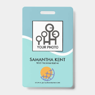 Blue Cyan Waves Photo Template Staff ID Badge