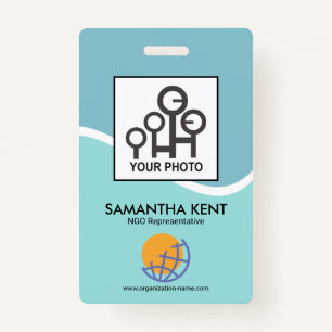 Blue Cyan Waves Photo Template Staff ID ID Badge