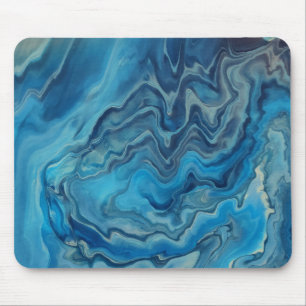 Blue Cyan White Marble Acrylic Abstraction Mouse Mat