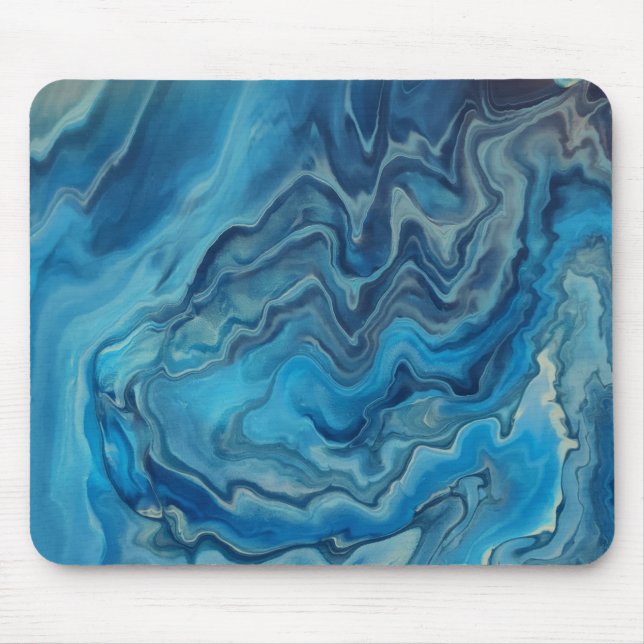 Blue Cyan White Marble Acrylic Abstraction  Mouse Mat (Front)