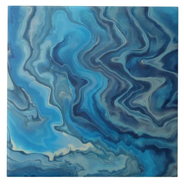 Blue Cyan White Marble Acrylic Abstraction Tile (Front)