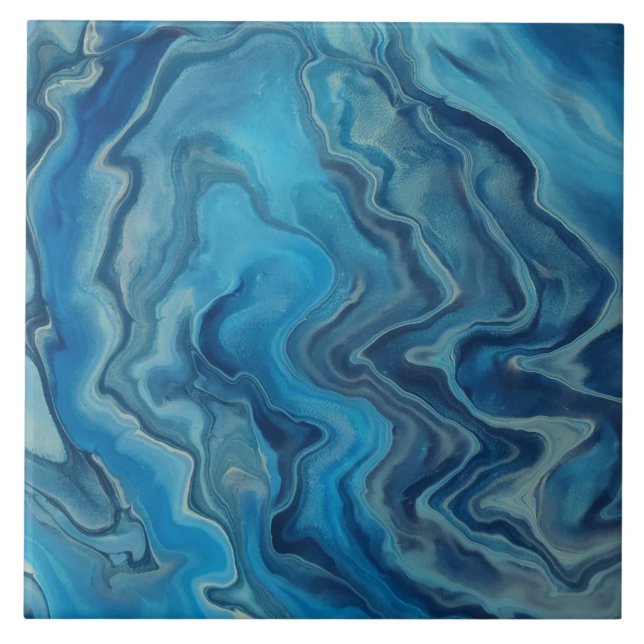 Blue Cyan White Marble Acrylic Abstraction  Tile (Front)