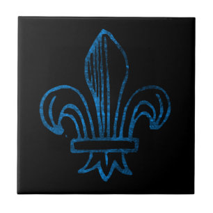 Blue / Cyan Worn Fleur de Lis Tile
