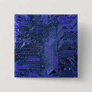 Blue Cyber Circuit Board Tech Art Electronics 15 Cm Square Badge
