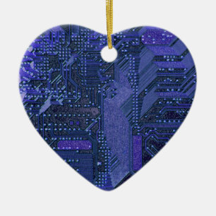 Blue Cyber Circuit Board Tech Art Electronics Ceramic Tree Decoration