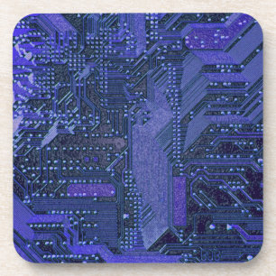 Blue Cyber Circuit Board Tech Art Electronics Coaster
