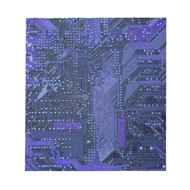 Blue Cyber Circuit Board Tech Art Electronics Notepad (Front)