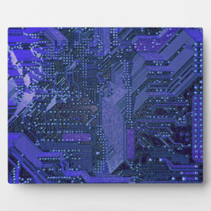Blue Cyber Circuit Board Tech Art Electronics Plaque