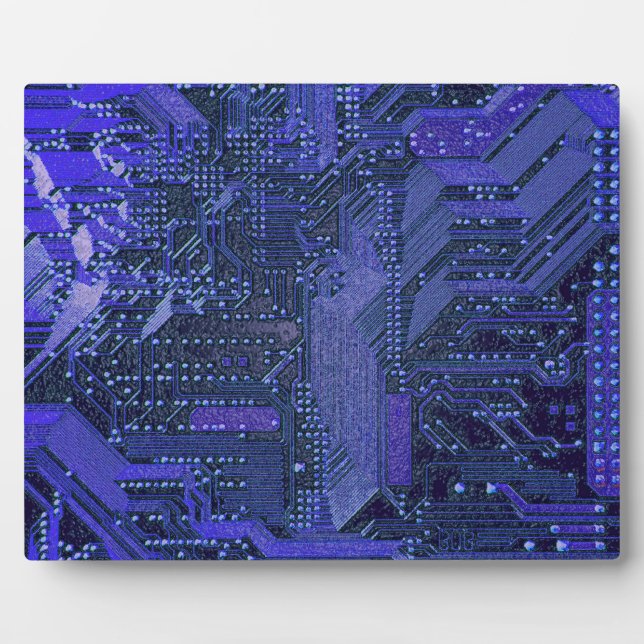 Blue Cyber Circuit Board Tech Art Electronics Plaque (Front)