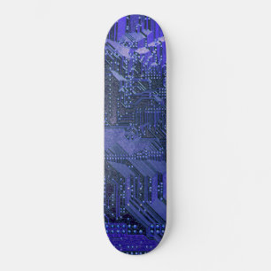 Blue Cyber Circuit Board Tech Art Electronics Skateboard