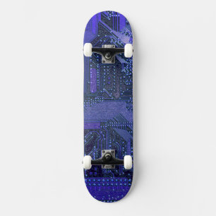 Blue Cyber Circuit Board Tech Art Electronics Skateboard