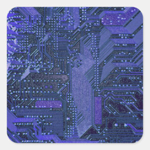 Blue Cyber Circuit Board Tech Art Electronics Square Sticker