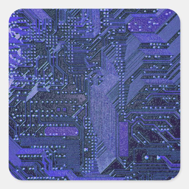 Blue Cyber Circuit Board Tech Art Electronics Square Sticker (Front)