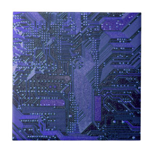 Blue Cyber Circuit Board Tech Art Electronics Tile