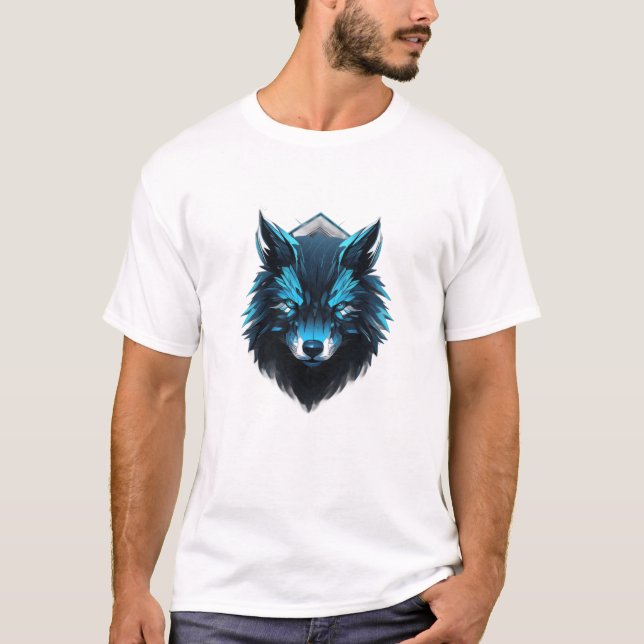 Blue Cyber Wolf Graphic T-Shirt (Front)