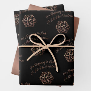 Blue D20 Critmas   RPG Fantasy Tabletop Gamer Dice Wrapping Paper Sheet