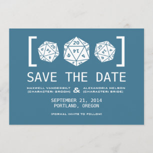 Blue D20 Dice Gamer Save the Date Invite