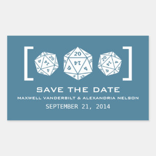 Blue D20 Dice Gamer Save the Date Stickers
