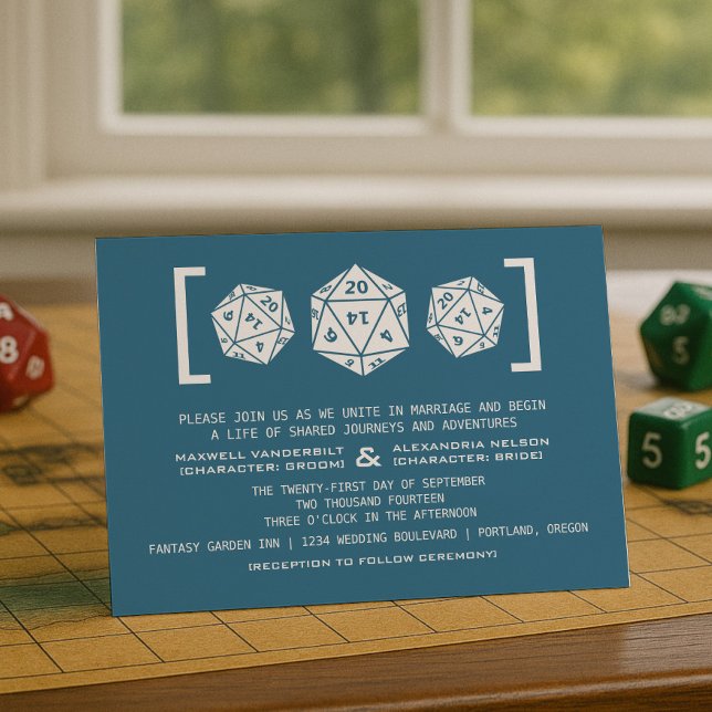 Blue D20 Dice Gamer Wedding Invitation (Blue D20 Dice Gamer Wedding Invitation)