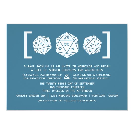 Blue D20 Dice Gamer Wedding Invitation