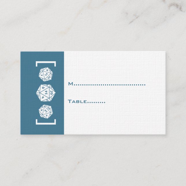 Blue D20 Dice Gamer Wedding Place Card (Front)