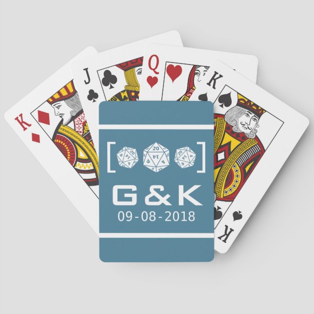 Blue D20 Dice Gamer Wedding Playing Cards (Back)