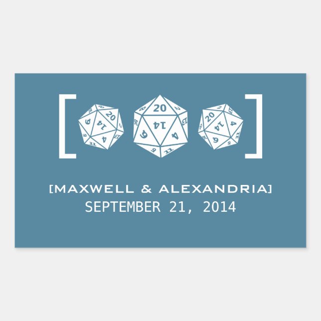 Blue D20 Dice Gamer Wedding Stickers (Front)